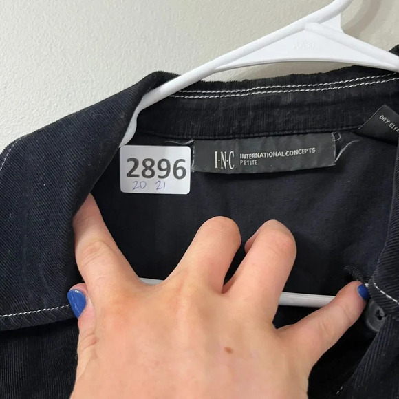 Vtg Inc International Concepts Womens Black Corduroy Jacket M Petites Button - Picture 3 of 10